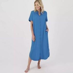 NWOT Ambernoon II UPF 30 Maxi Button Down Viscose Shirt Dress Pockets Women's 1X